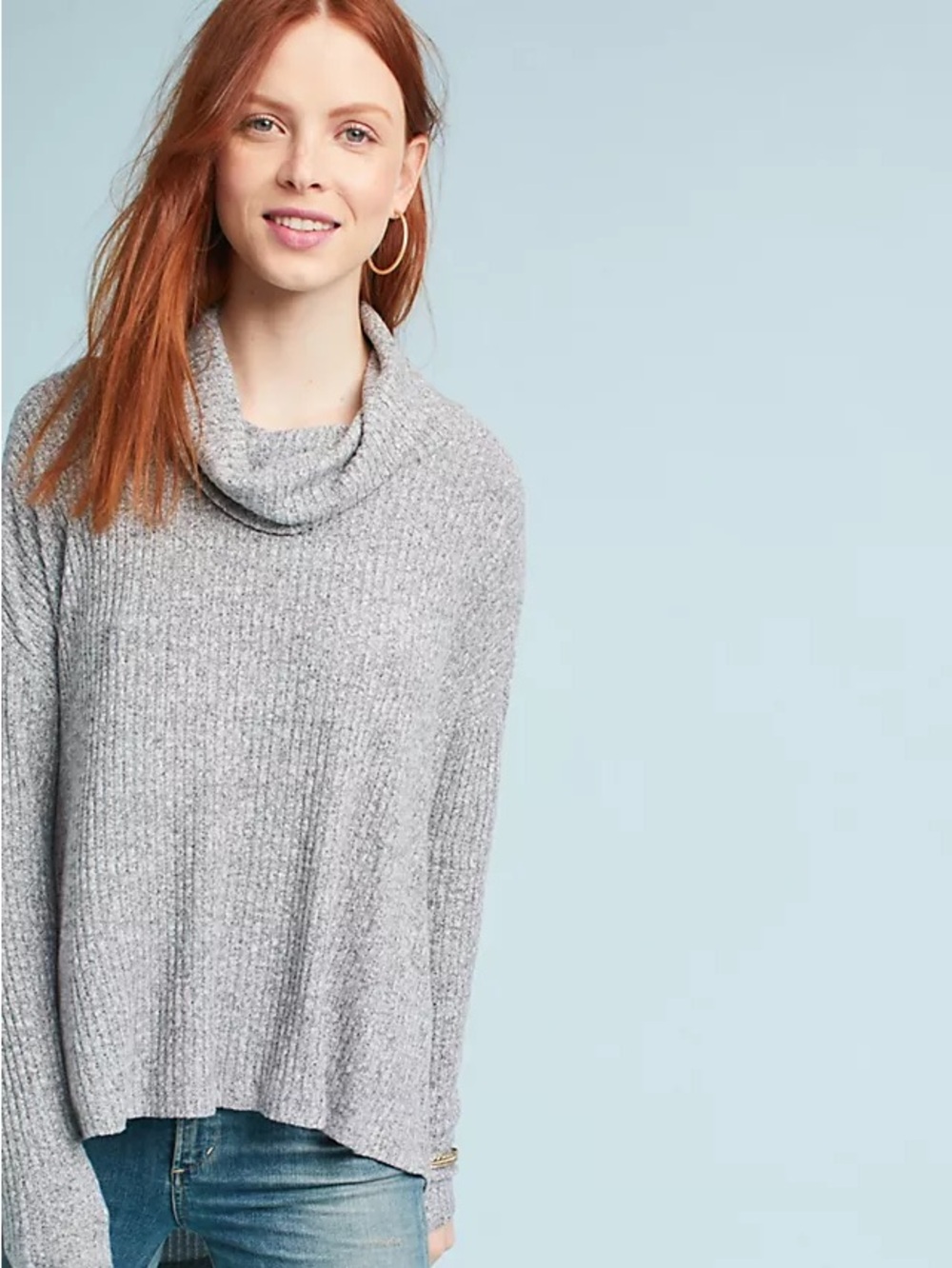 Anthropologie Saturday Sunday Gray Ribbed Cowl Neck Sweater XS/S